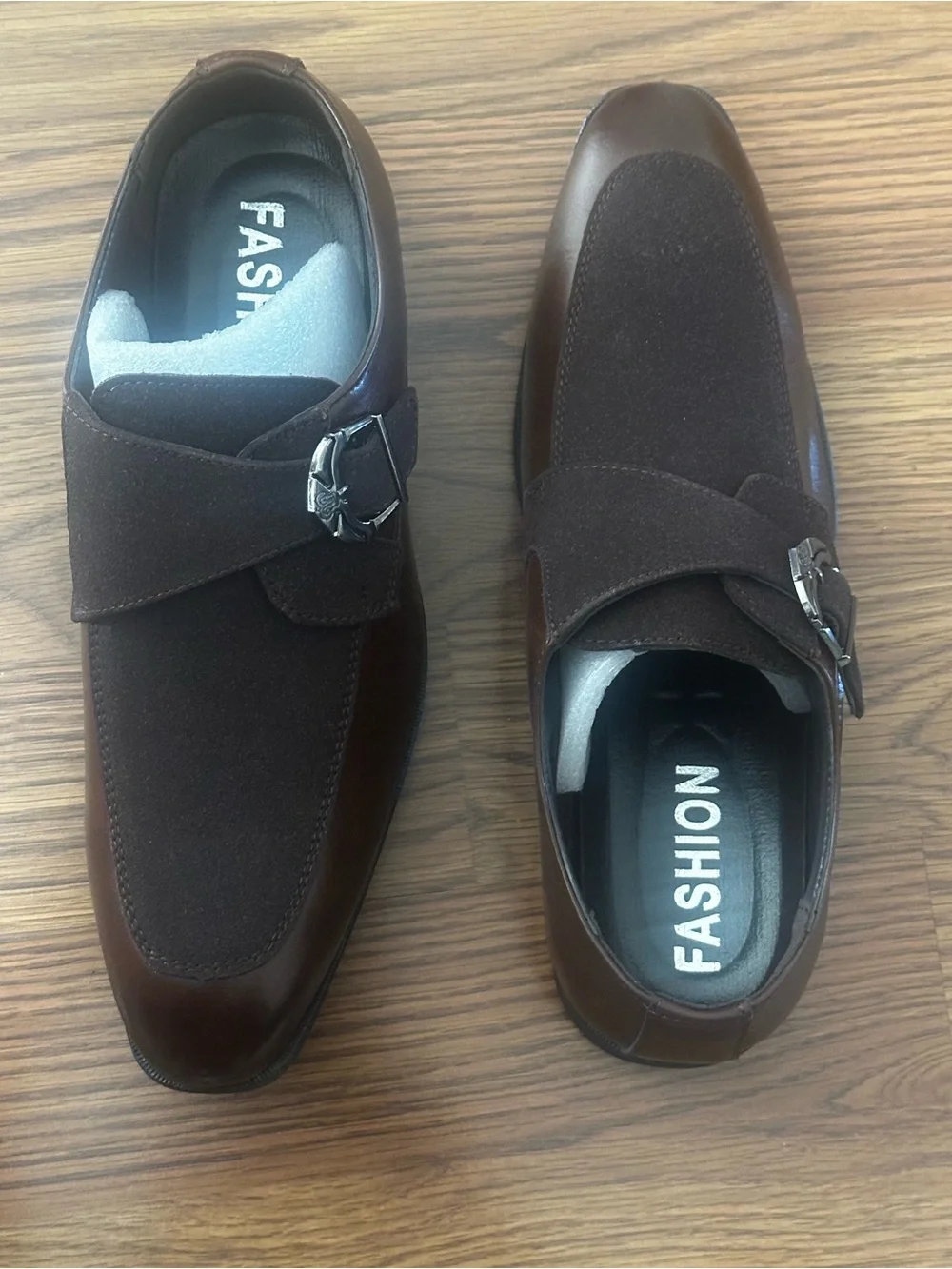 Brown Men's Leather & Suede Monk Strap Dress Shoes